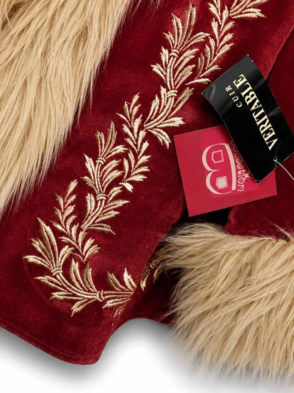 Deadstock Red Faux Fur Trimmed Velvet Jacket - NWT - Picture 5 of 9
